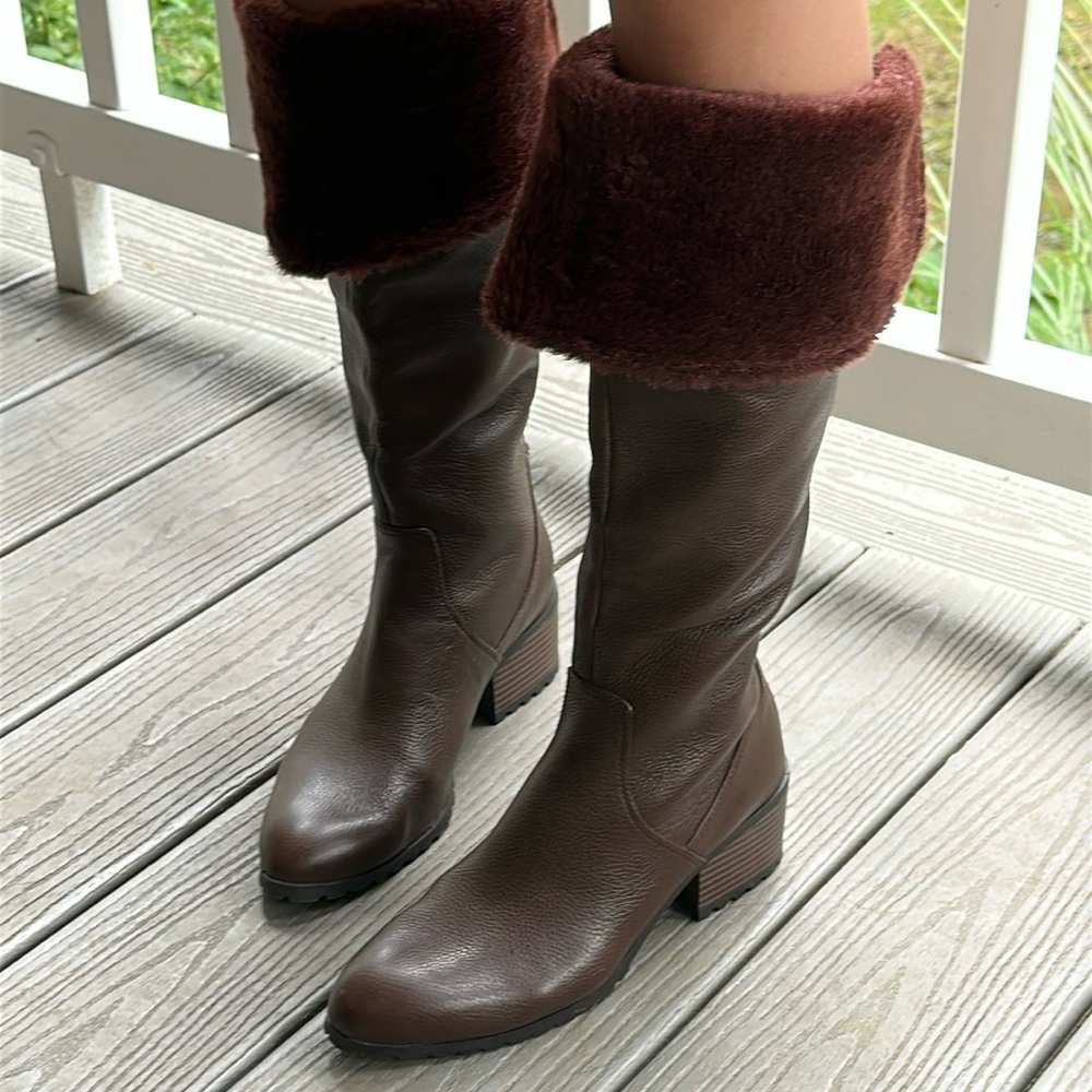 H by Halston dark brown leather faux fur over the knee boots size 6.5M